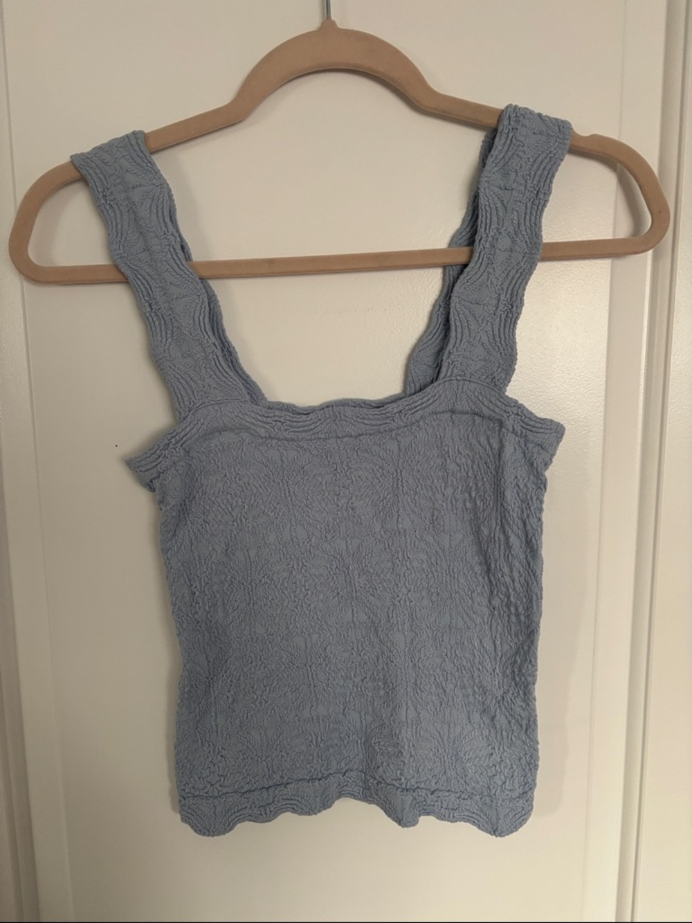 Smocked Square-Neck Tank Top in Light Blue
